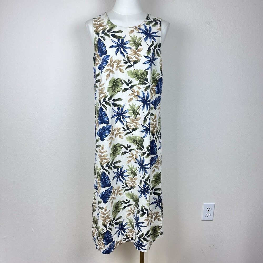 Vintage Dress Womens Ten Petite Midi Linen Blend Floral Tropical Island 90s